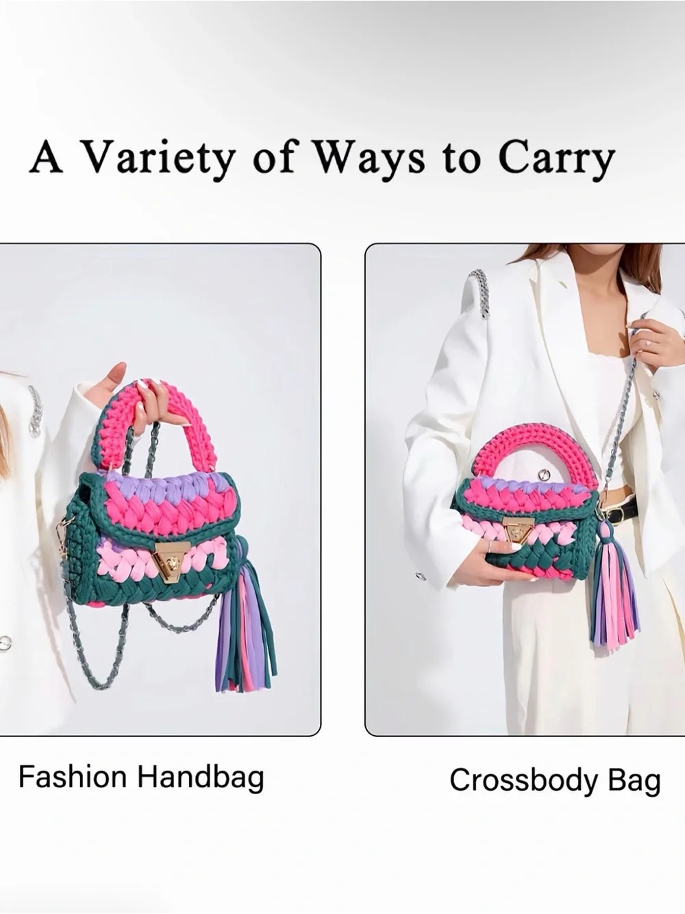 Brand New Handwoven Pink Crochet Crossbody Bag